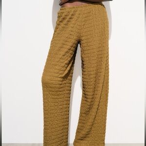 Zara Textured Pants - Mustard/Olive
